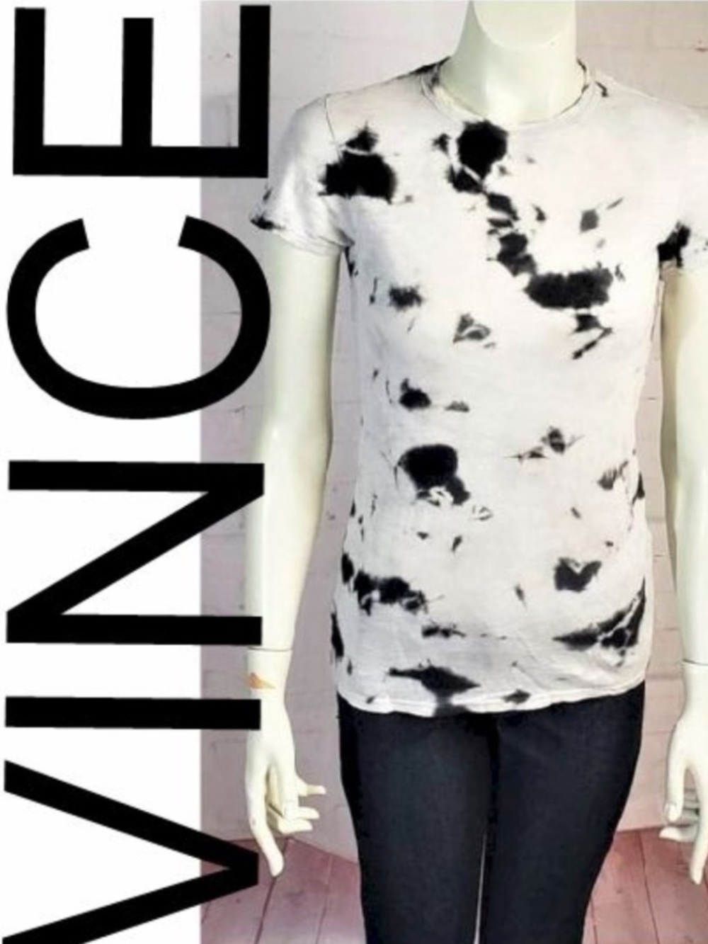 VINCE TIE DYE BLACK GRAY TSHIRT XS